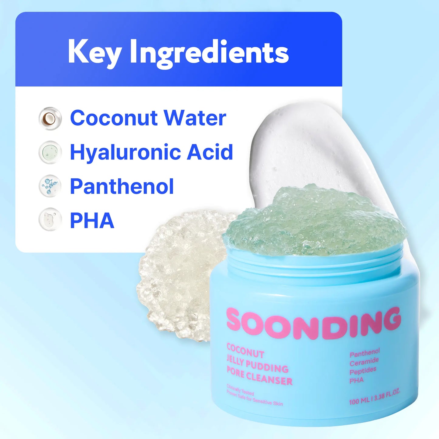 [SOONDING] Coconut Jelly Pudding Pore Cleanser | Deep Pore Cleansing & Gentle Exfoliation with Jelly-To-Foam Texture | Hydrating Face Wash with Panthenol, Ceramide & Peptides (100Ml)