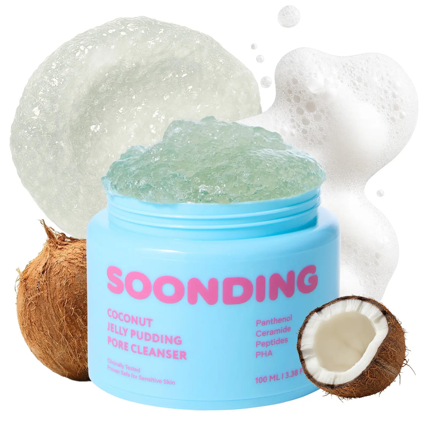 [SOONDING] Coconut Jelly Pudding Pore Cleanser | Deep Pore Cleansing & Gentle Exfoliation with Jelly-To-Foam Texture | Hydrating Face Wash with Panthenol, Ceramide & Peptides (100Ml)
