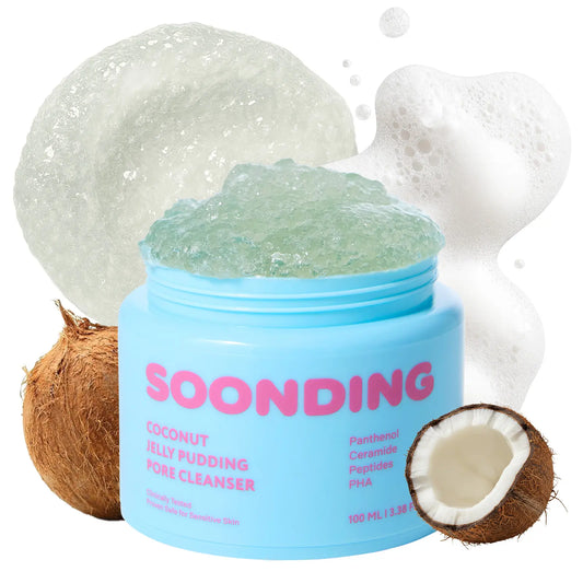 [SOONDING] Coconut Jelly Pudding Pore Cleanser | Deep Pore Cleansing & Gentle Exfoliation with Jelly-To-Foam Texture | Hydrating Face Wash with Panthenol, Ceramide & Peptides (100Ml)