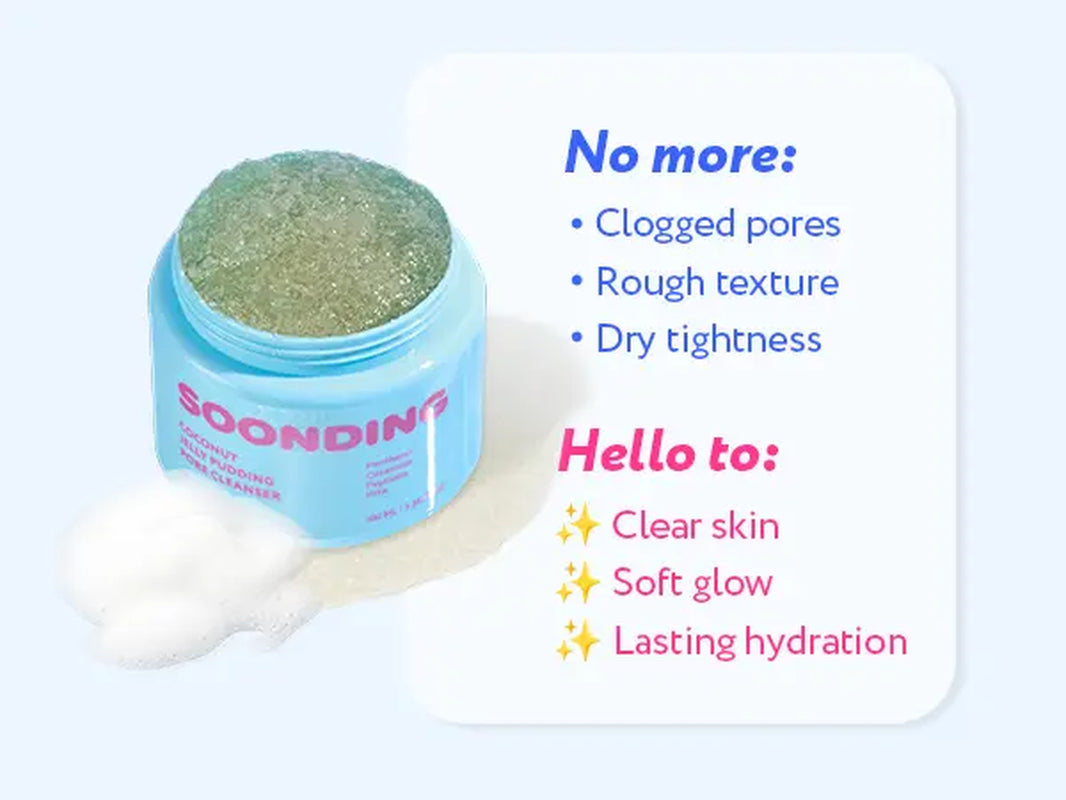 [SOONDING] Coconut Jelly Pudding Pore Cleanser | Deep Pore Cleansing & Gentle Exfoliation with Jelly-To-Foam Texture | Hydrating Face Wash with Panthenol, Ceramide & Peptides (100Ml)